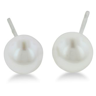 Pearl Stud Earrings With 6mm Cultured Pearls In 14 Karat White Gold