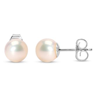 Pearl Stud Earrings With 6mm Cultured Pearls In 14 Karat White Gold