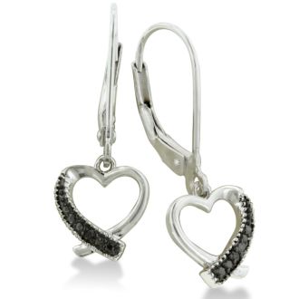 Black Diamond Dangle Heart Earrings
