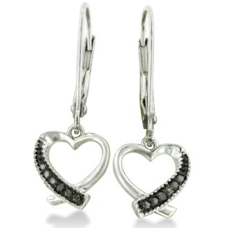 Black Diamond Dangle Heart Earrings
