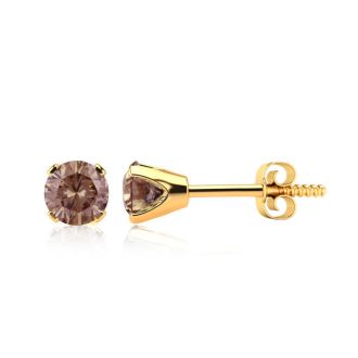 1/2 Carat Chocolate Bar Brown Champagne Diamond Stud Earrings in Yellow Gold