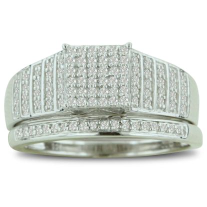 1/3ct Big Looking Princess Shaped Center Engagement Ring Diamond Bridal Set in Sterling Silver