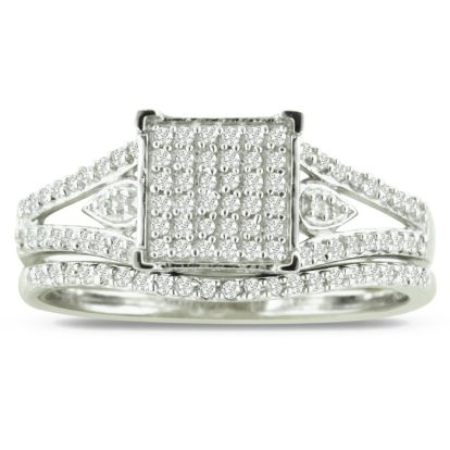 1/3 Carat Total Diamond Weight Micropave Set Bridal Set In Solid Sterling Silver.  Very Pretty
