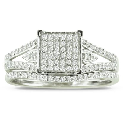 1/3 Carat Total Diamond Weight Micropave Set Bridal Set In Solid Sterling Silver.  Very Pretty
