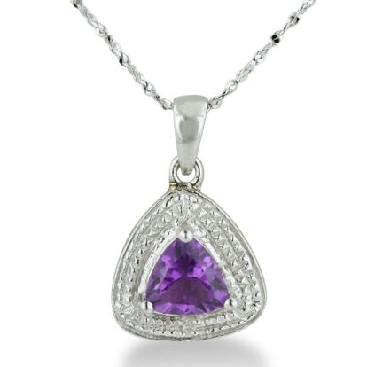 3/4ct Trillion Purple Amethyst And Diamond Pendant On 18 Inch Sterling Silver Necklace