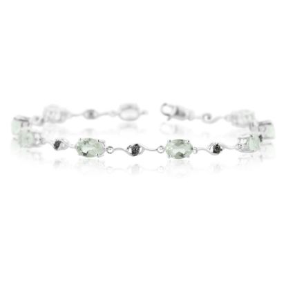 6ct Green Amethyst and Black Diamond Bracelet, 7 inches
