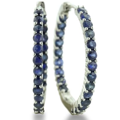2.5ct Sapphire Inside-Out Hoop Earrings, Sterling Silver, 1 Inch