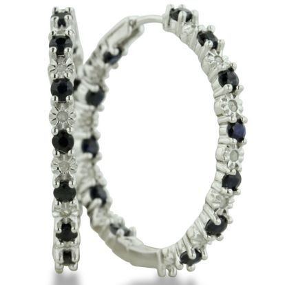 1.5ct Sapphire And Diamond Inside-Out Hoop Earrings, Sterling Silver, 1 Inch