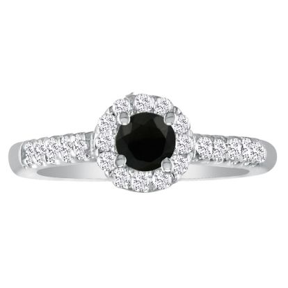2 1/4 Carat Black Round Diamond Halo Engagement Ring in 14k White Gold

