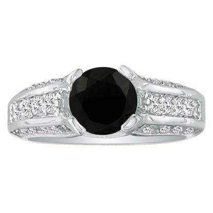Hansa 1 3/4ct Black Diamond Round Engagement Ring in 18k White Gold, H-I, I2-I3 , Available Ring Sizes 4-9.5