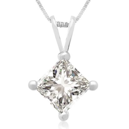 1.00ct 14k White Gold Princess Diamond Pendant