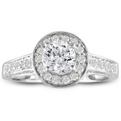 1ct Micropave Diamond Engagement Ring in 14k White Gold