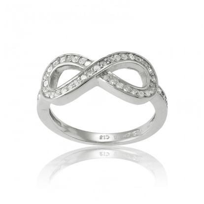 Modern Sterling Silver Infinity CZ Ring, Sizes 5-10