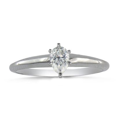 Cheap Engagement Rings, 1/4 Carat Pear Shape Diamond Solitaire Ring In 14K White Gold