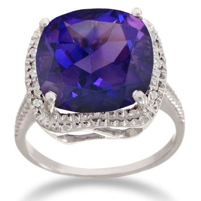 Trendy 7ct Amethyst and Diamond Cushion Cut Ring in Sterling Silver