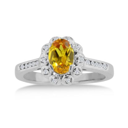 1 1/4ct Oval Citrine and Diamond Ring In Solid 14K White Gold