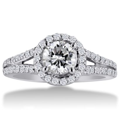 1 3/8ct Round Diamond Halo Engagement Ring Crafted In Solid 14K White Gold
