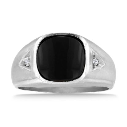 Cabochon Black Onyx and Diamond Men's Ring Crafted In Solid White Gold