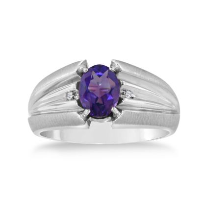 1 1/2ct Oval Amethyst and Diamond Men's Ring Crafted In Solid 14K White Gold