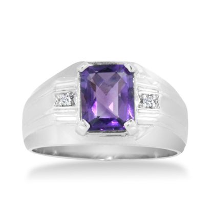 2 1/4ct Amethyst and Diamond Men's Ring Crafted In Solid 14K White Gold