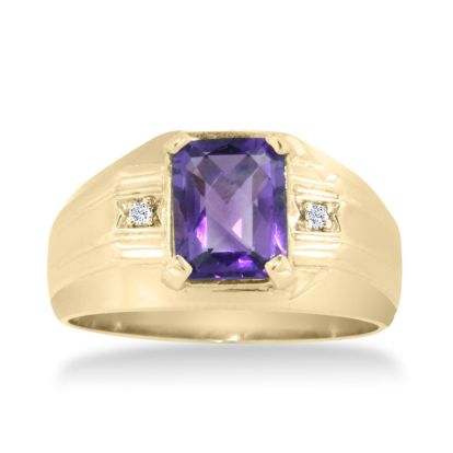 2 1/4ct Amethyst and Diamond Men's Ring Crafted In Solid 14K Yellow Gold