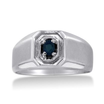 1/4ct Oval Created Sapphire Men's Ring Crafted In Solid White Gold
