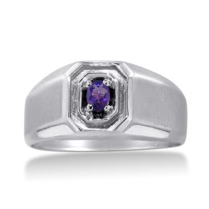1/4ct Oval Amethyst Men's Ring Crafted In Solid White Gold