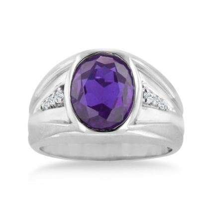 4 1/2ct Oval Amethyst and Diamond Men's Ring Crafted In Solid White Gold
