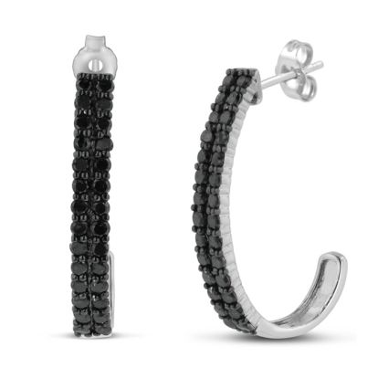 Absolute Blowout! 2ct Black Diamond Double Row Hoop Earrings Crafted In Solid Sterling Silver.  Selling at $60 Below Cost