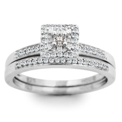 1/4 Carat Pave Halo Diamond Bridal Set in Sterling Silver. Incredibly Popular And Fantastic At A Low Price
