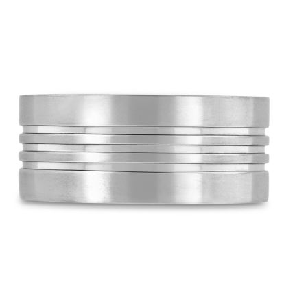 9 MM Grooved Men's Titanium Ring Wedding Band