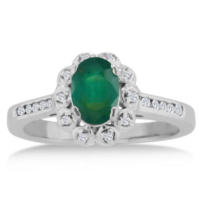 1 1/4ct Oval Emerald and Diamond Ring Crafted In Solid 14K White Gold