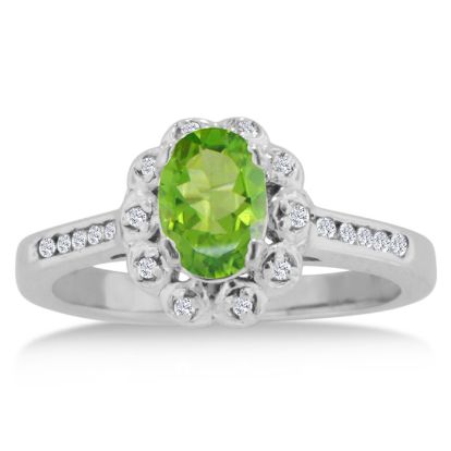 1 1/4ct Oval Peridot and Diamond Ring In Solid 14K White Gold