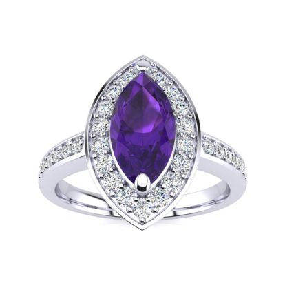 1 Carat Marquise Amethyst and Diamond Ring In 14 Karat White Gold