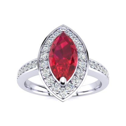 1 Carat Marquise Ruby and Diamond Ring In 14 Karat White Gold