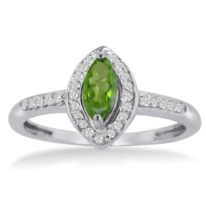 3/4ct Marquise Peridot and Diamond Ring Crafted In Solid 14K White Gold