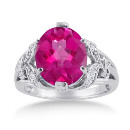 Pink Gemstones 6 Carat Oval Shape Pink Sapphire and Diamond Ring In 14K White Gold