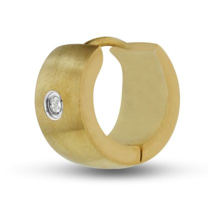 Men's 7 MM Brushed Gold Tone Stainless Steel Single Hoop Huggie Earring With Cubic Zirconia Accents
