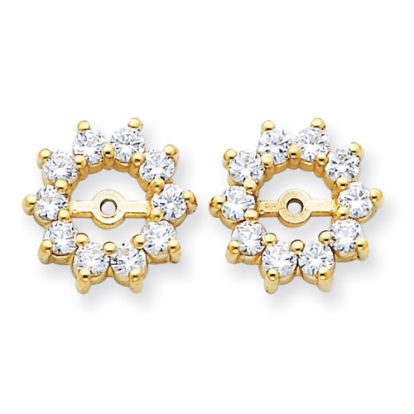 14K Yellow Gold Large Halo Sun Diamond Earring Jackets, Fits 1 1/3-1 1/2ct Stud Earrings
