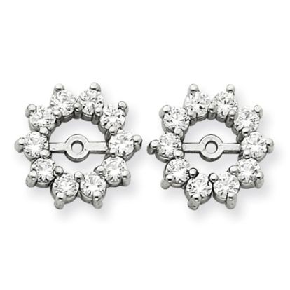 14K White Gold Large Halo Sun Diamond Earring Jackets, Fits 1 1/3-1 1/2ct Stud Earrings
