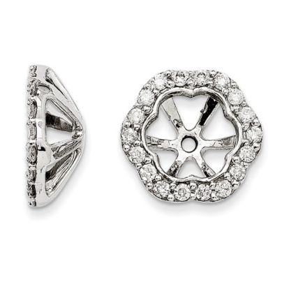 14K White Gold Floral Inspired Diamond Earring Jackets, Fits 1 3/4-2ct Stud Earrings
