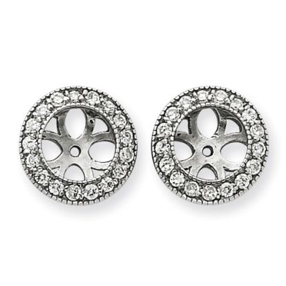 14K White Gold Ornate Diamond Earring Jackets, Fits 1 3/4-2ct Stud Earrings
