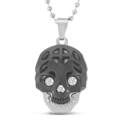 Men's Stainless Steel Skull Pendant, 20 Inches
