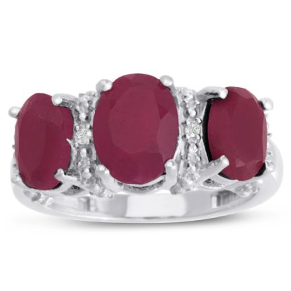 3 1/2ct Three Stone Oval Shape Ruby and Diamond Ring Crafted In Solid Sterling Silver