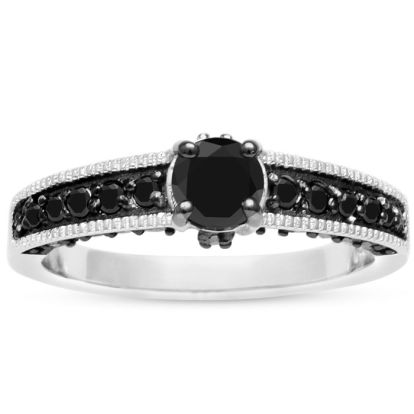 BLOWOUT!  1ct Black Diamond Pave Engagement Ring Crafted In Solid Sterling Silver SIZE 5