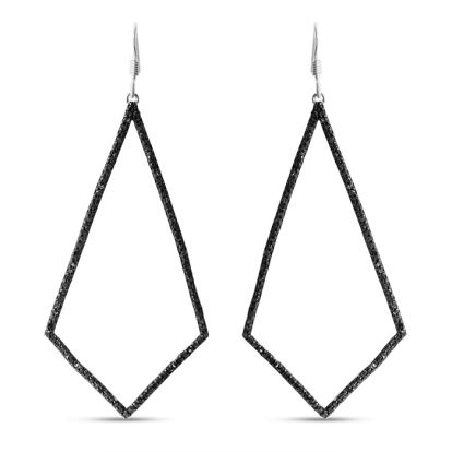 1ct Black Diamond Geometric Dangle Earrings Crafted In Solid Sterling Silver