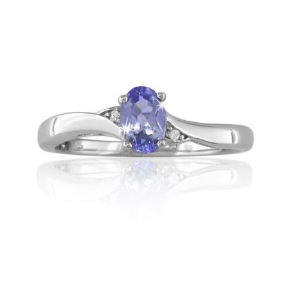3/8ct Oval Shape Tanzanite and Diamond Ring Crafted In Solid Sterling Silver