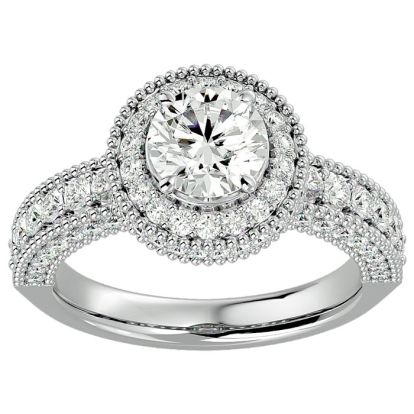 2 1/2 Carat Halo Diamond Engagement Ring In 14 Karat White Gold