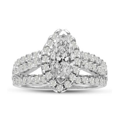 1 2/3 Carat Marquise Halo Diamond Engagement Ring in 14 Karat White Gold