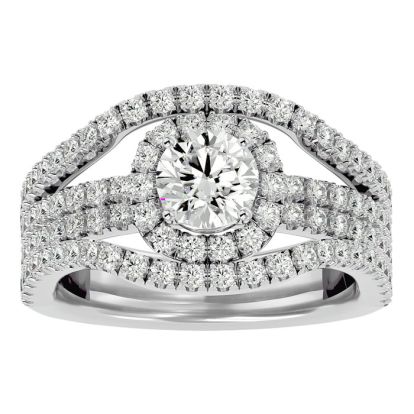 2 Carat Halo Diamond Engagement Ring in 14 Karat White Gold.  Fabulous Massive Ring!